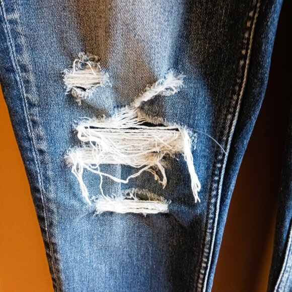 VERVET BLUE 11" rise distressed stretch button front ripped jeans Sz 31 EUC - Picture 5 of 11